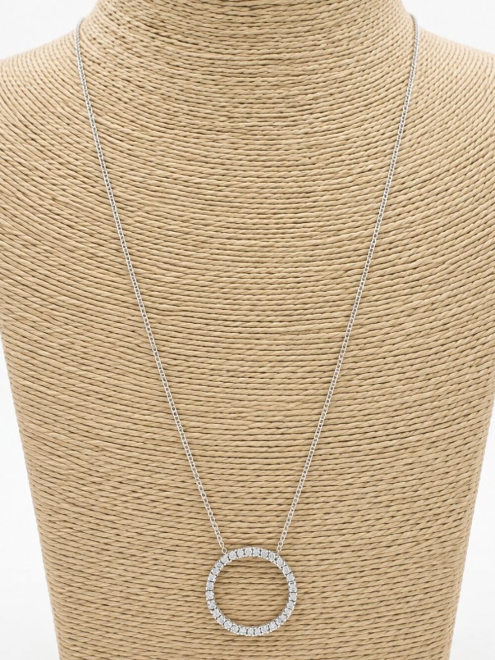 925 Italy Sterling Silver CZ Open Circle Pendant Necklace RSE